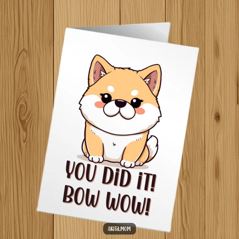 Funny Free Printable Akita Congratulations Card: Dignified Kawaii Akita looking proud and stately, offering congratulations.