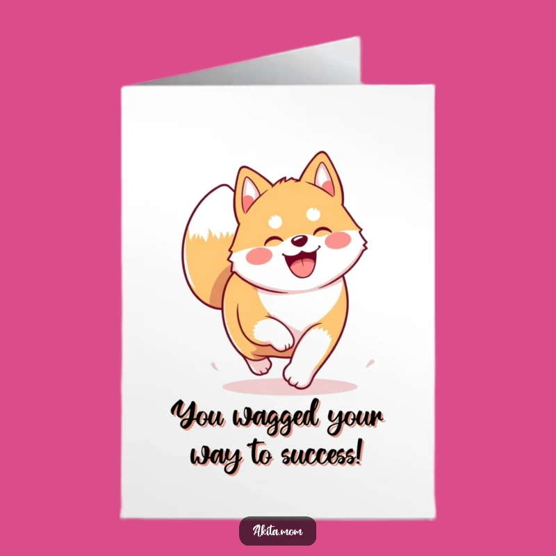 Free Printable Kawaii Akita Congrats Card: Joyful Trotting Dog Downloadable Gift