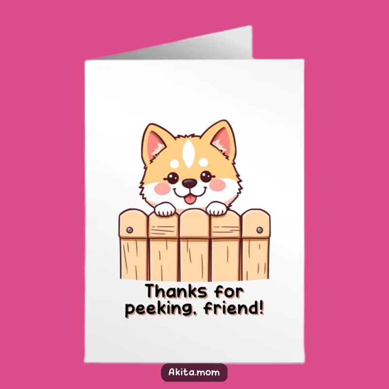 Free Printable Akita Thank You Card: Curious Dog Peeking Design Expressing Gratitude