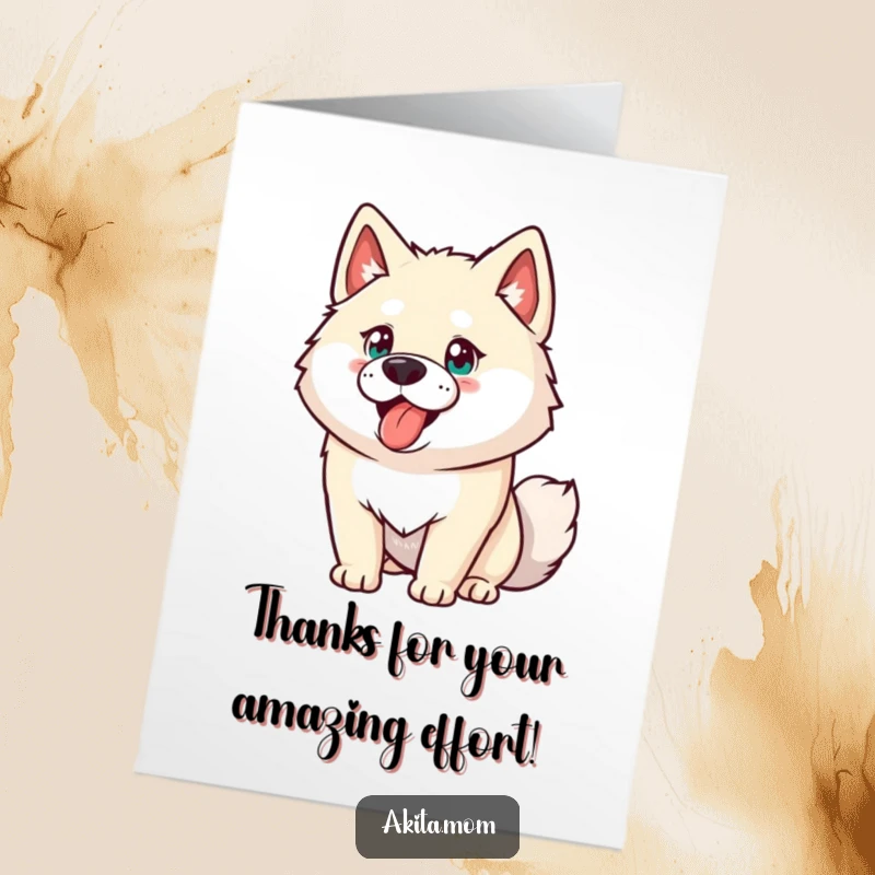 Funny Free Printable Akita Thank You Card: Energetic dog showing gratitude, determined to please, downloadable thanks.