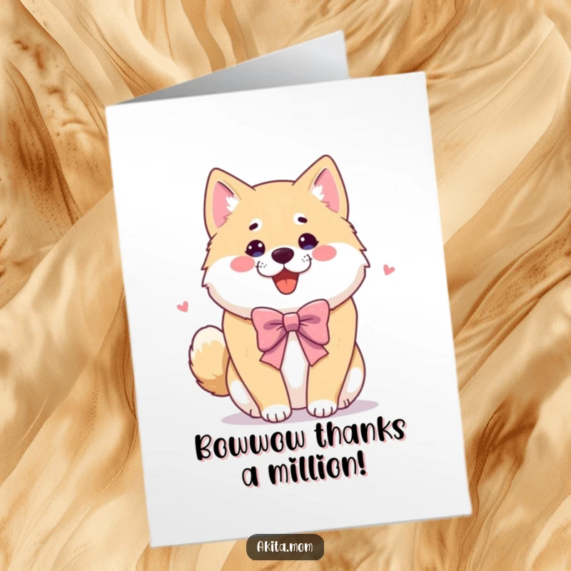 Funny Free Printable Akita Thank You Card: Akita dog offering a polite yet playful bow, expressing thanks with humor, downloadable.