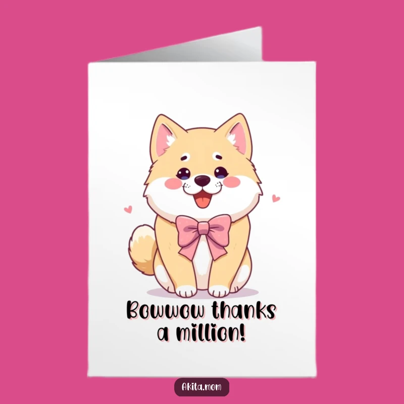 Free Printable Akita Thank You Card: Playful Bow Gratitude, Downloadable Fun Gift