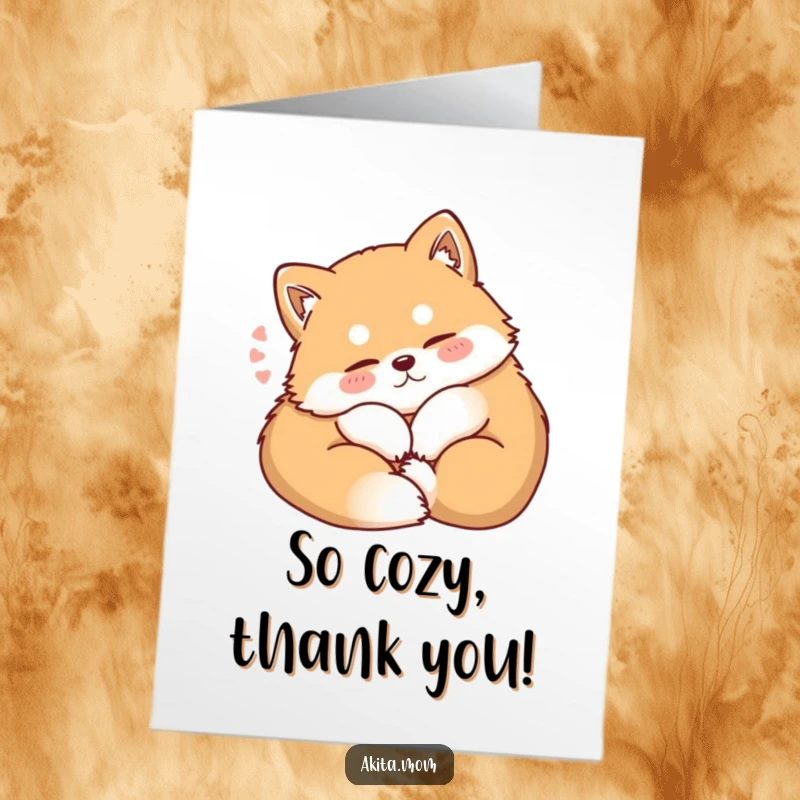 Funny Free Printable Thank You Card: A kawaii Akita dog curled up, contentedly sighing with gratitude.
