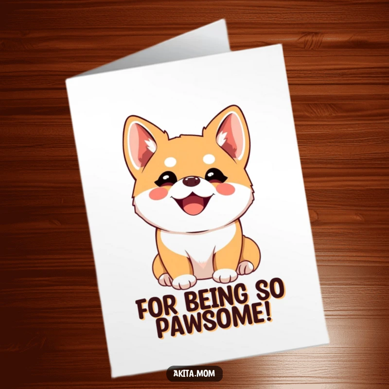 Funny Free Printable Thank You Card: A kawaii Akita with perked ears, listening intently and showing gratitude.