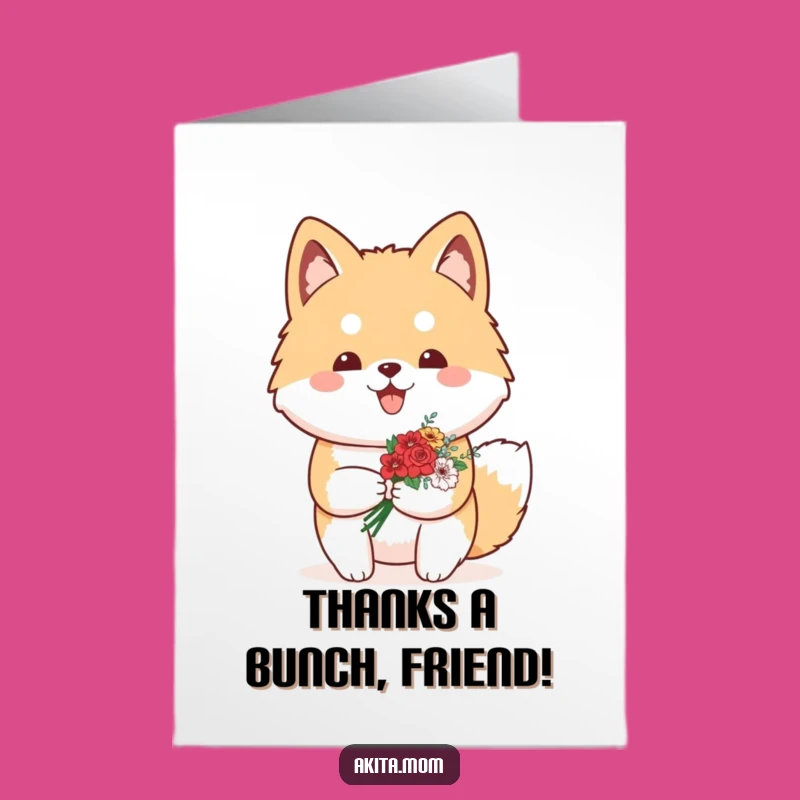Free Printable Thank You Card: Proud Kawaii Akita Flowers, Downloadable Grateful Gift