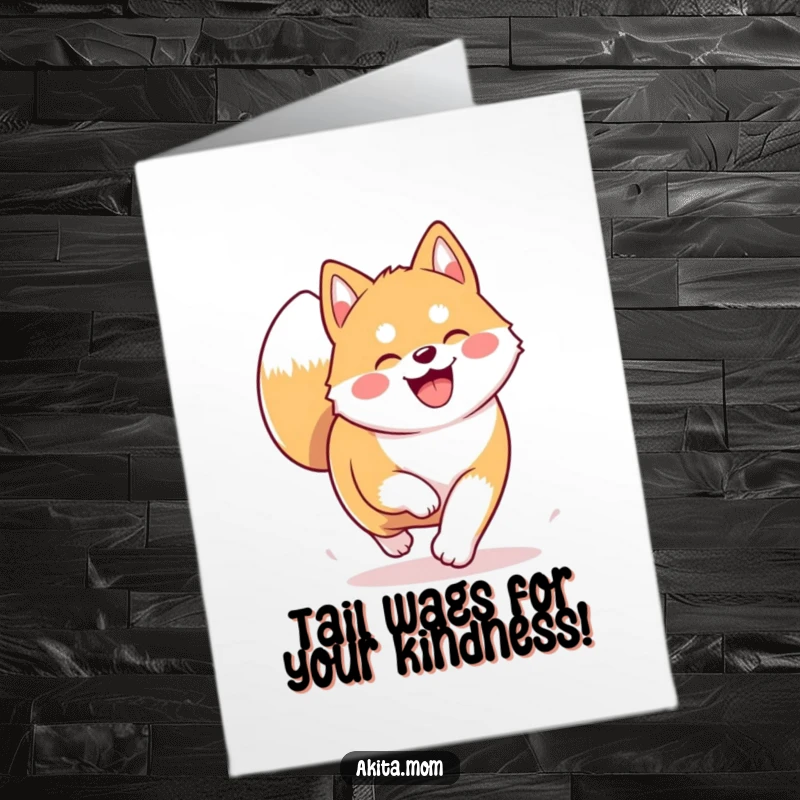 Funny Free Printable Akita Thank You Card: A happy Kawaii Akita trotting along, tail high, delivering your heartfelt thanks with a smile.