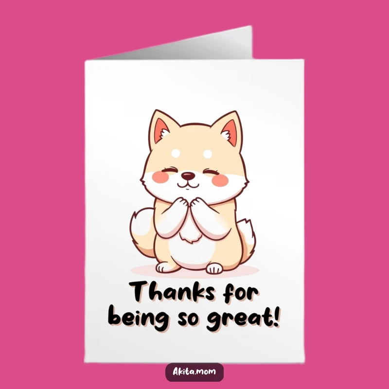 Free Printable Thank You Card: Bowing Kawaii Akita, Downloadable Polite Appreciation Gift