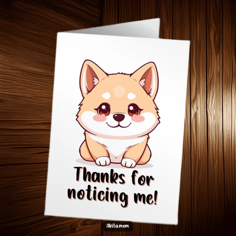 Funny Free Printable Thank You Card: A Kawaii Akita with intelligent eyes, observing its surroundings with curiosity.