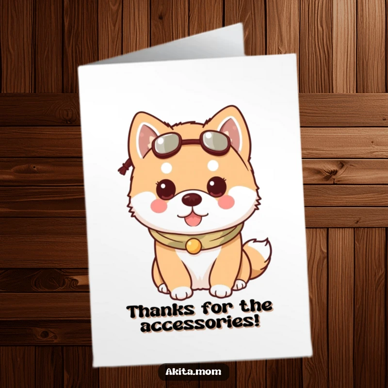 Funny Free Printable Kawaii Akita dog wearing a fashionable accessory, looking elegant while saying thank you.