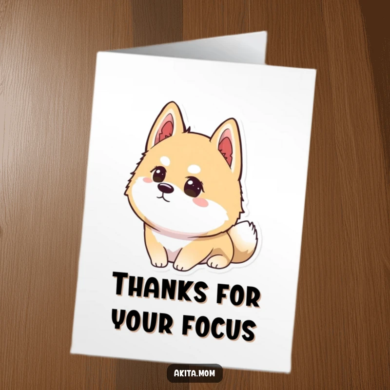 Funny Free Printable Akita Thank You Card: Kawaii Akita intently focused, contemplating their gratitude for a favor.