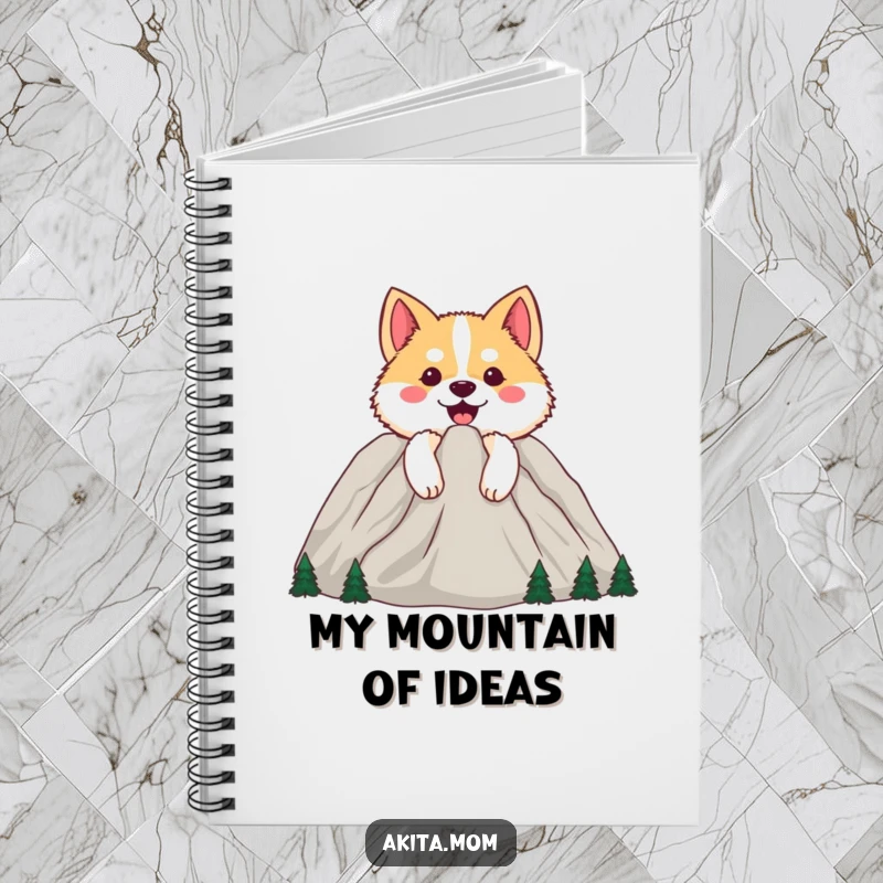 Funny Happy Akita Notebook: Dog peeking from behind a cheerful mountain, a perfect journal for adventurers and dog lovers.