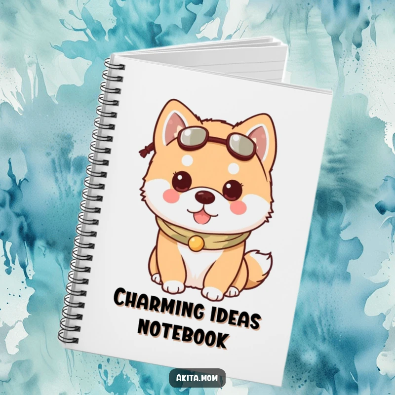 Funny Kawaii Akita dog notebook, featuring a dog wearing a charming accessory, perfect for stylish note-taking.