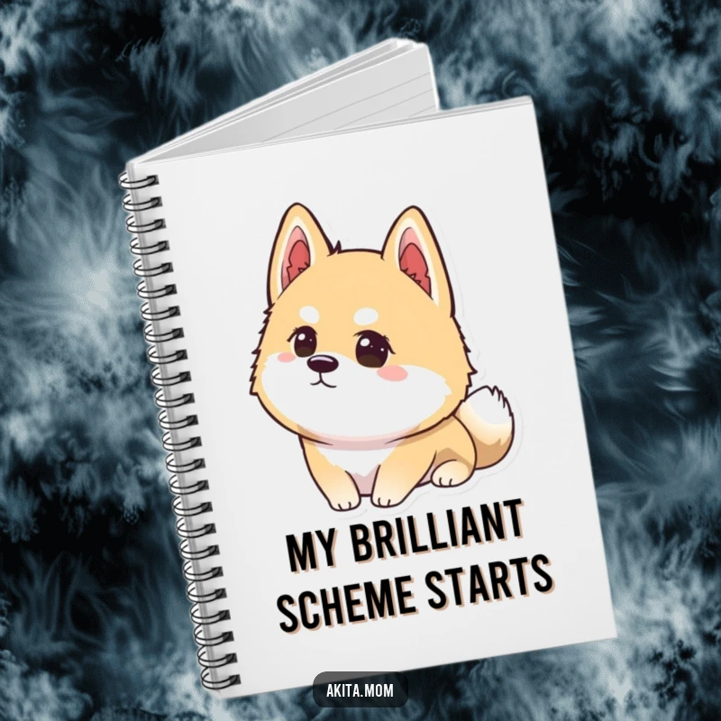 Funny Kawaii Akita notebook showing a dog intensely focused on a distant point, ideal for note-taking and deep thinking.