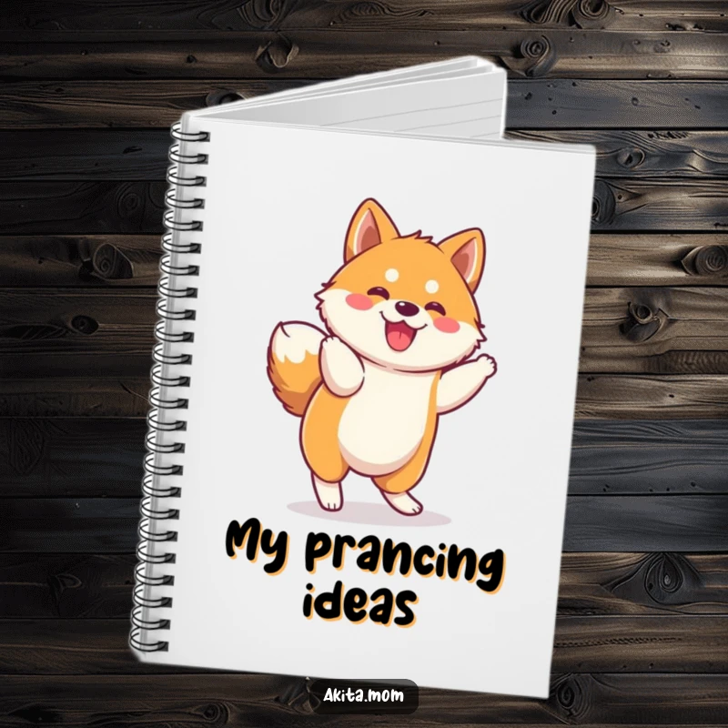 Funny Kawaii Akita Notebook: Adorable dog character in a funny, spirited prance, perfect for note-taking and journaling.