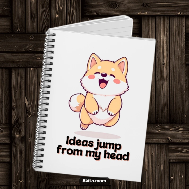 Funny Kawaii Akita notebook, featuring a happy dog barking and leaping, perfect for journaling, sketching, or writing down brilliant thoughts.