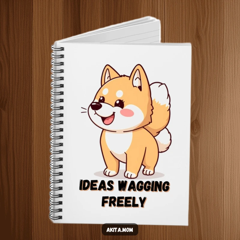 Funny Kawaii Akita dog notebook, with a wagging tail, providing an inspiring and humorous space for writing and note-taking.