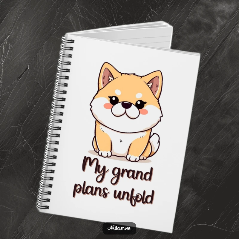 Funny Kawaii Akita notebook featuring a dignified dog with a stern but loving look, ideal for note-taking or journaling.