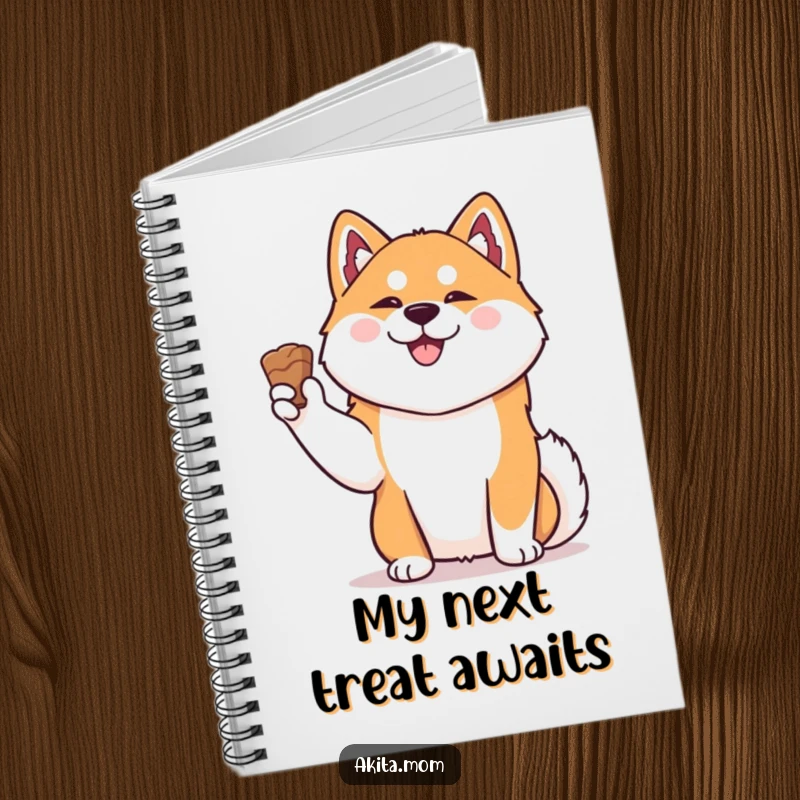 Funny Kawaii Akita notebook, a dignified dog happy about a treat, perfect for journaling and notes.