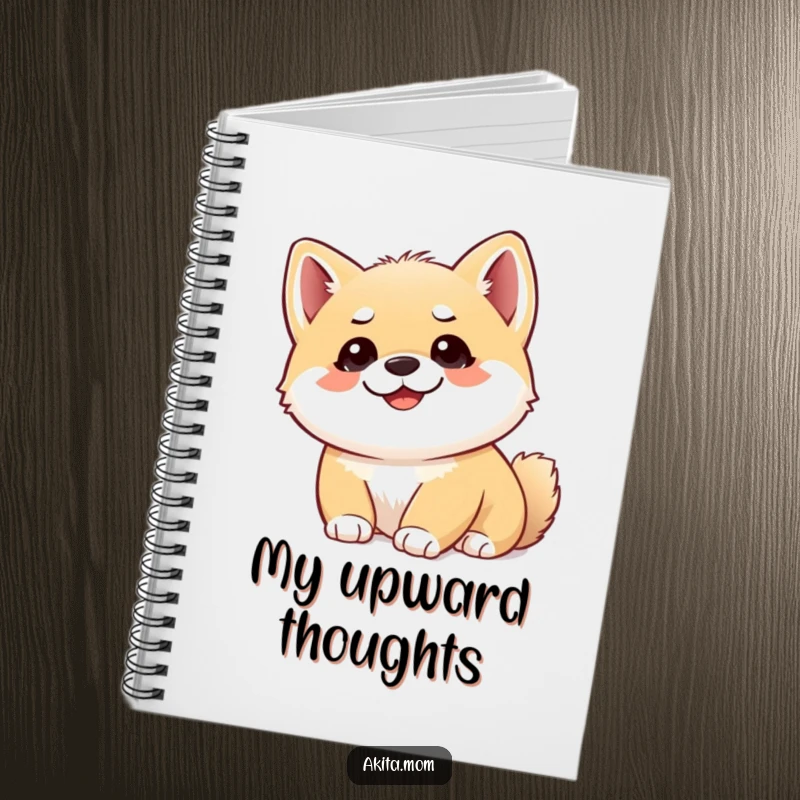Funny Akita cub notebook with a cute puppy looking upwards with alert ears, perfect for jotting down thoughts with charm.