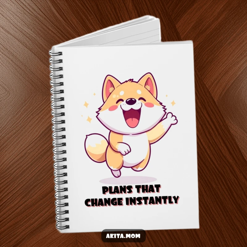 Energetic Akita Zoomie Notebook: An Akita dog performing a happy zoomie, perfect for jotting down energetic ideas.