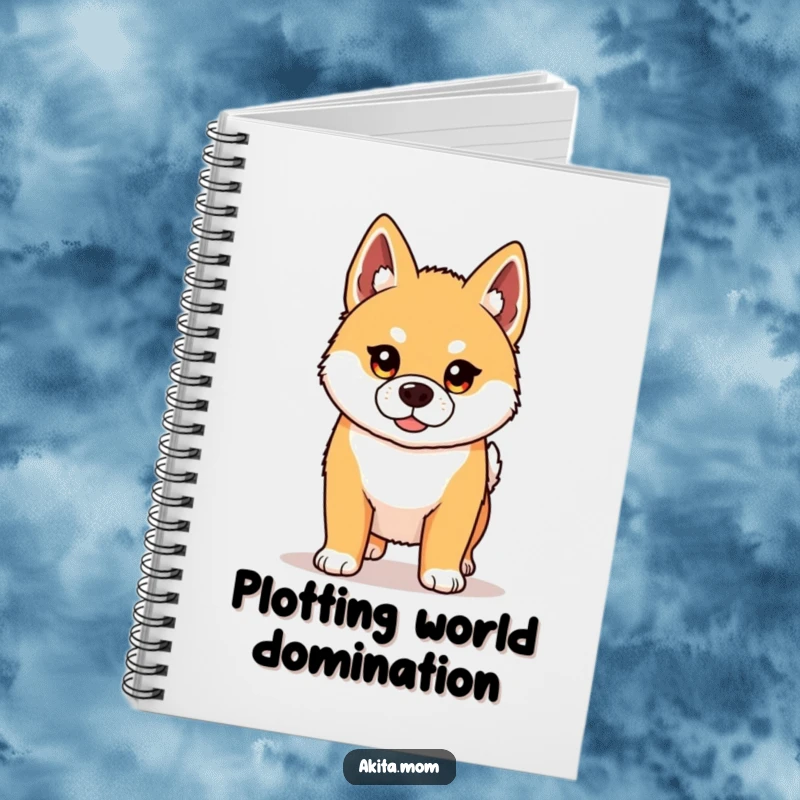 Funny Kawaii Akita notebook featuring a proud dog with an alert and determined look. Ideal for jotting down notes humorously.