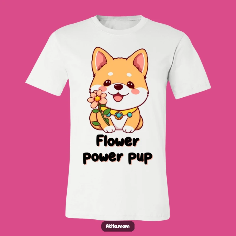 Wear your love for Akitas with this funny Kawaii Akita t-shirt, featuring a proud pup with a beautiful flower. An absolutely delightful and funny gift for dog moms and dads.