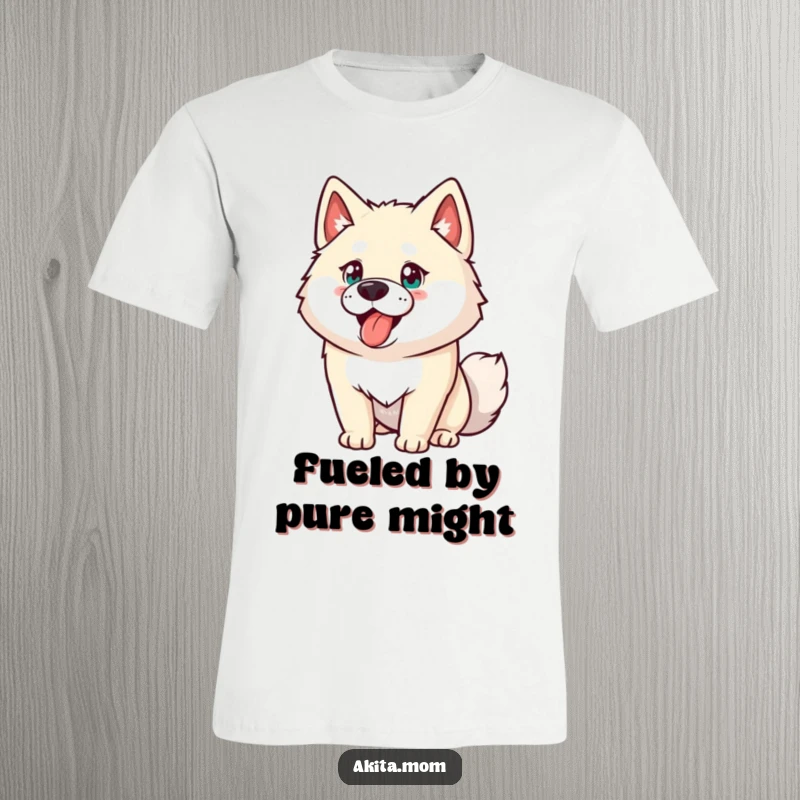Funny Akita t-shirt showcasing an energetic dog in a determined pose. A humorous and comfortable gift for dog lovers.