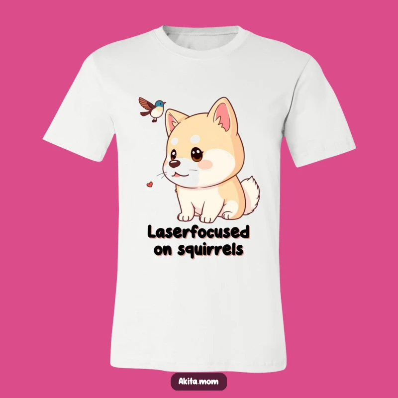 Funny Kawaii Akita Bird Watching T-Shirt: Focused Dog Gaze Tee, Perfect Gift for Nature Lovers