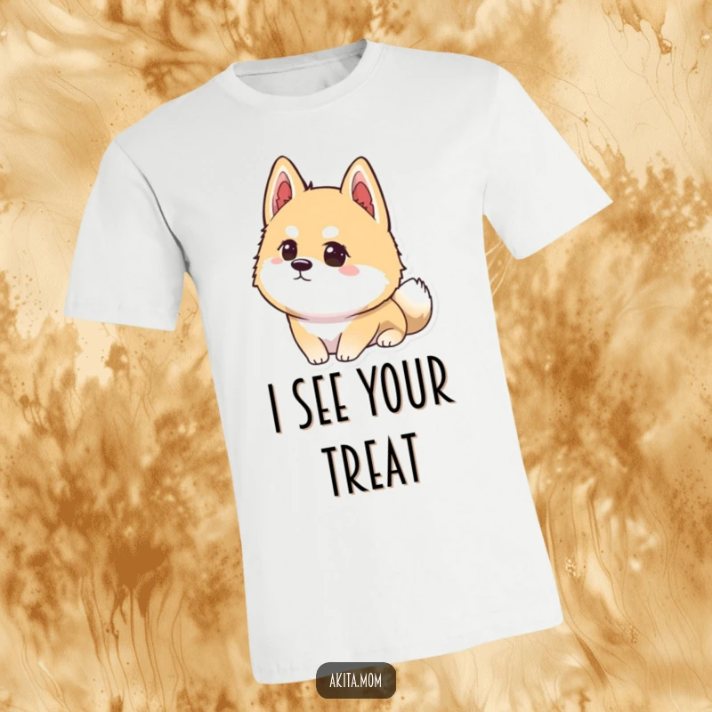 Funny Kawaii Akita t-shirt depicting a dog intensely focused on a distant point, embodying Akita’s watchful nature.