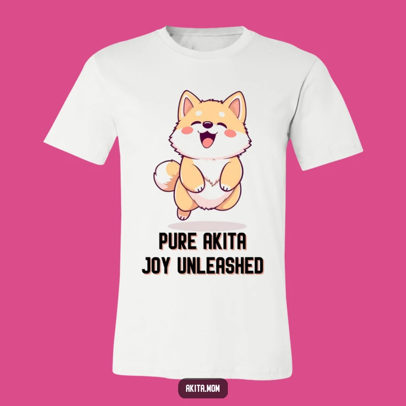 Funny Kawaii Akita Leaping T-Shirt: Happy Barking Dog Tee, Perfect Gift for Dog Lovers