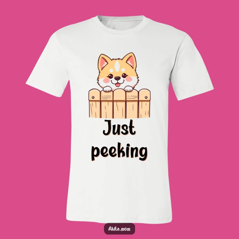 Funny Kawaii Akita Peeking T-Shirt: Hilarious Dog Tee for Curious Akita Fans