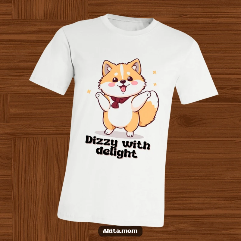 Funny Kawaii Akita T-Shirt, a cute dog performing a dignified yet cheerful spin, a graceful and humorous dog outfit.