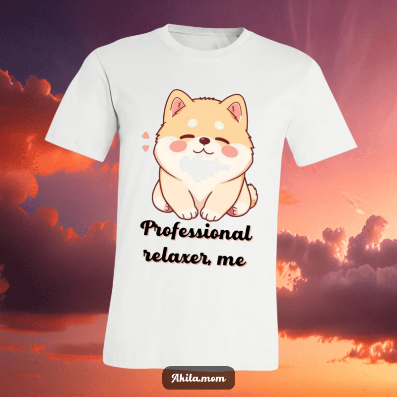 Funny Kawaii Akita t-shirt, a cute dog sighing happily while resting its head, embodying ultimate contentment.