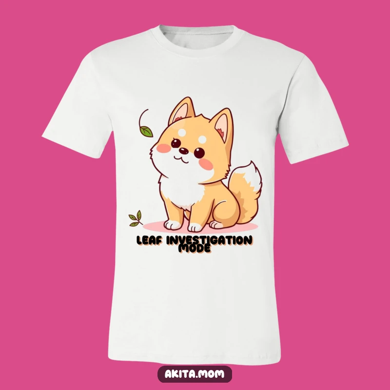 Funny Kawaii Akita T-Shirt: Curious Leaf Watcher, Adorable Art, Ideal Humorous Gift