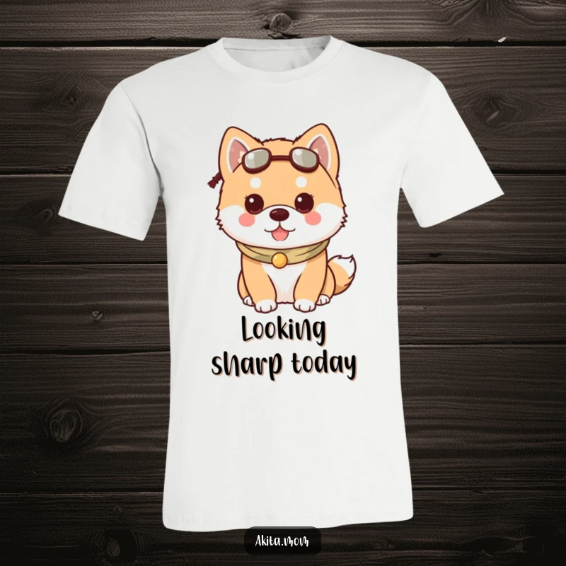 Funny Kawaii Akita dog t-shirt, featuring a dog sporting a very charming and fashionable little accessory.