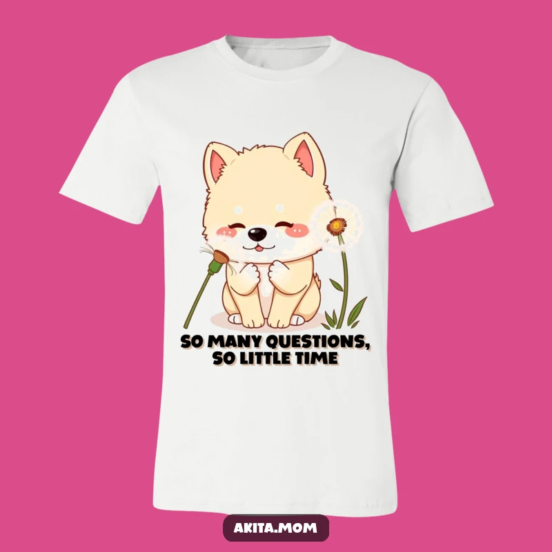 Whimsical Kawaii Akita Dandelion T-Shirt: Cute & Funny Nature Tee