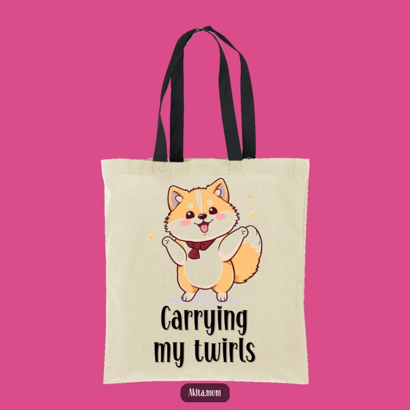 Take your essentials with flair using this funny Kawaii Akita tote bag, featuring a dog's cheerful spin. A practical and funny gift for daily use.