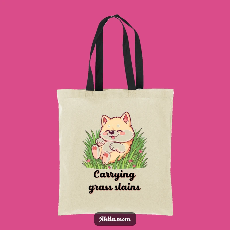 Funny Kawaii Akita Grass Tote Bag: Carry Your Playfulness