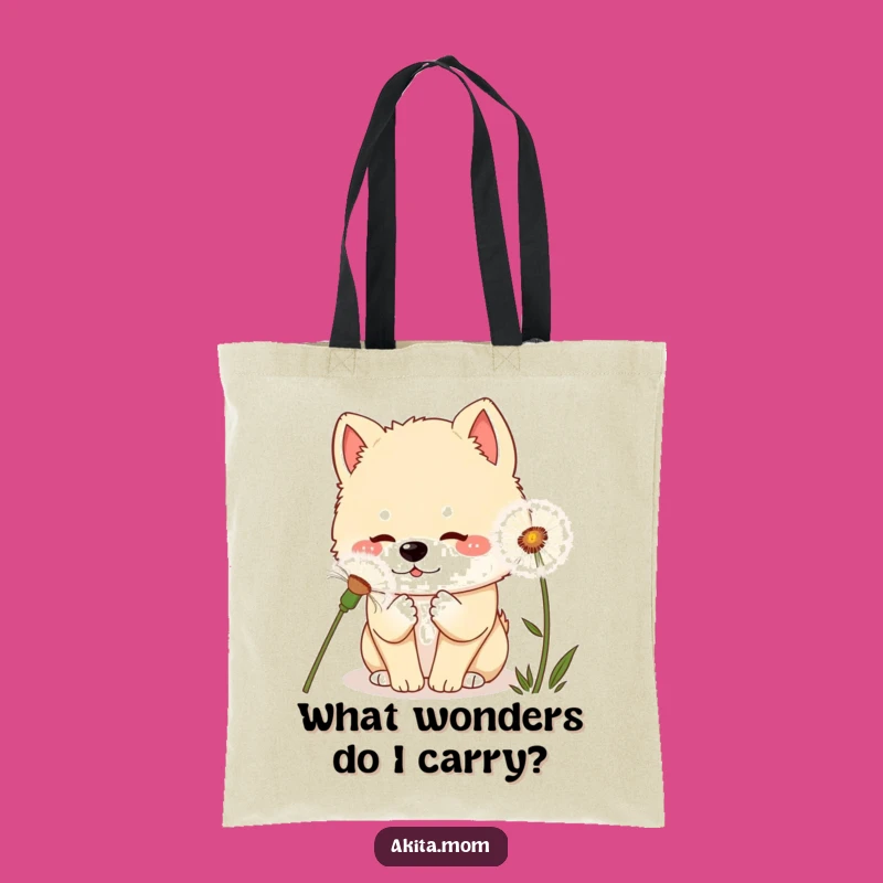 Charming Kawaii Akita Dandelion Tote Bag: Carry Your Curiosity