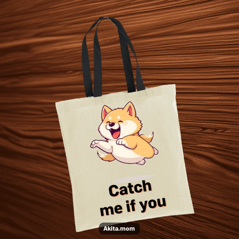 Funny tote bag featuring an Akita dog performing a powerful and playful leap, capturing a moment of pure athleticism.