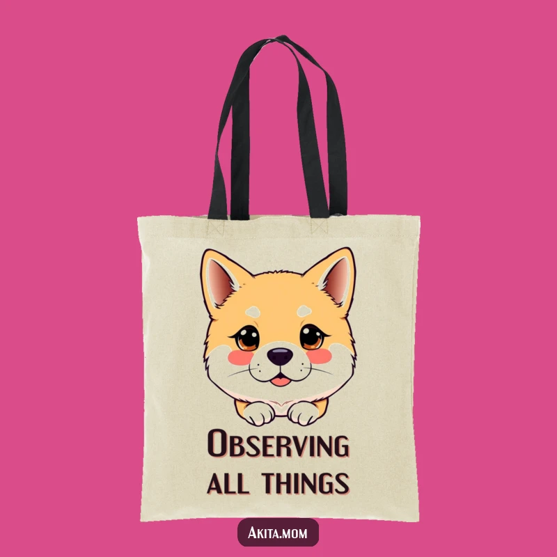 Funny Kawaii Akita Dog Attentive Gaze Tote Bag - Carry Awareness with Humor!