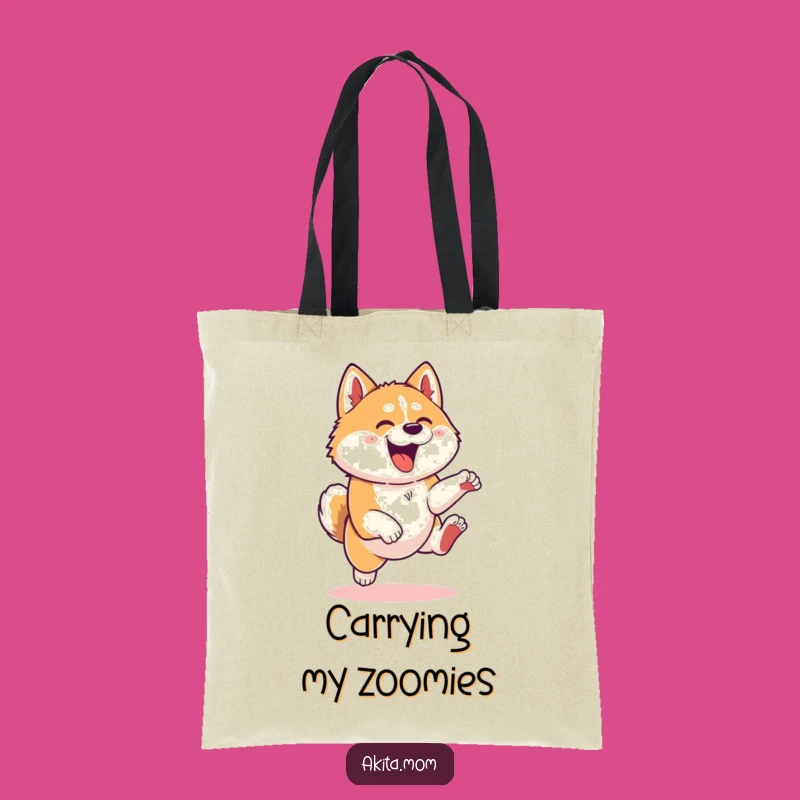 Funny Kawaii Akita Dog Leaping Tote Bag - Carry Your Fun with Humor!