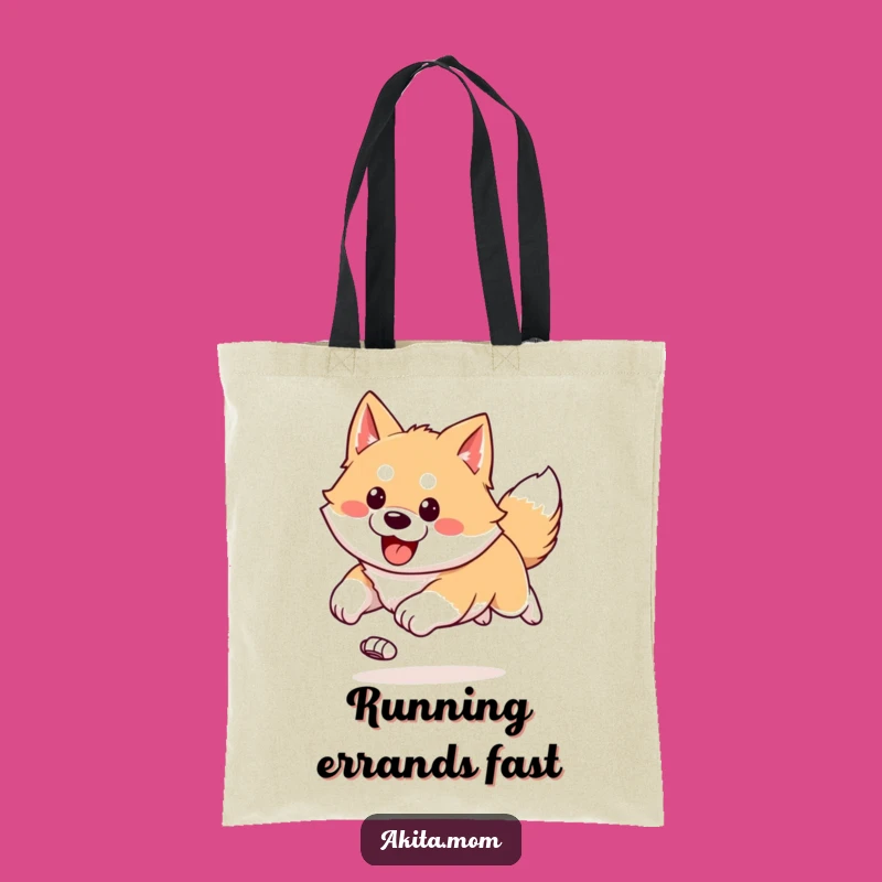 This tote bag features a kawaii Akita in full, joyful flight! Perfect for carrying your essentials and spreading happy vibes wherever you go.